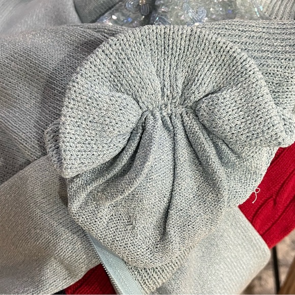 VTG Pat Sandler Wellmore Knit Dress Bow Sequins Blue Long Sheath Midi 6 Dynasty - Picture 10 of 12